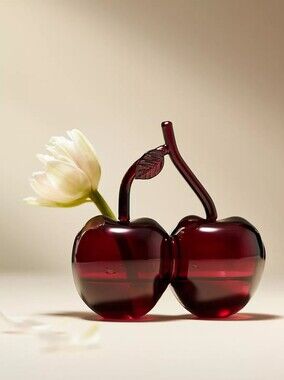 Anthropologie Summer Fruit Bud Glass Vase Cherry